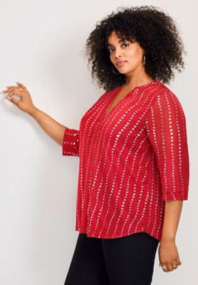 Women's Plus Size Split-Neck Foil Top
