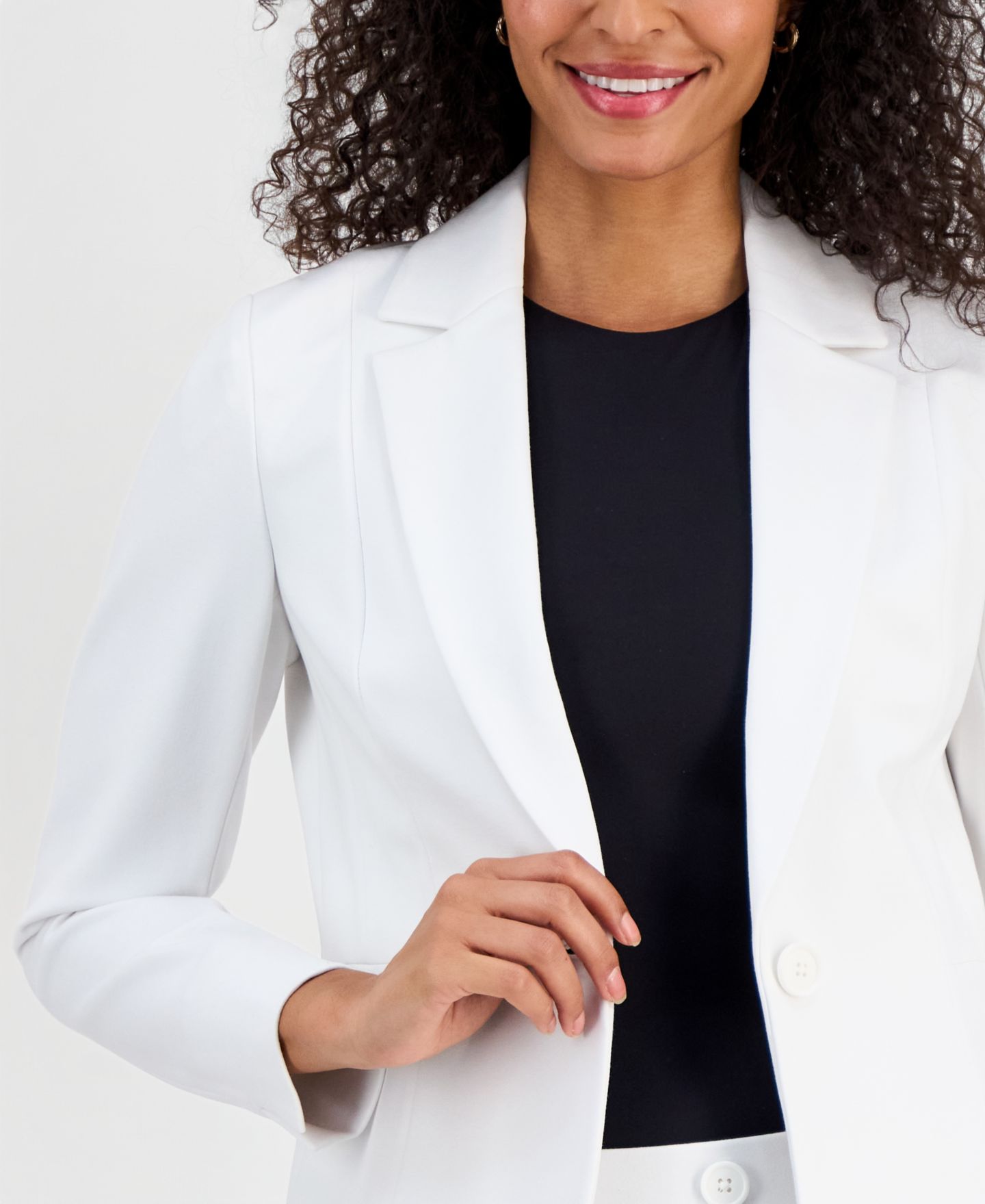Женский пиджак Kasper Compression One-Button Long-Sleeve Blazer, цвет: Ванильный ледяной — фото 3