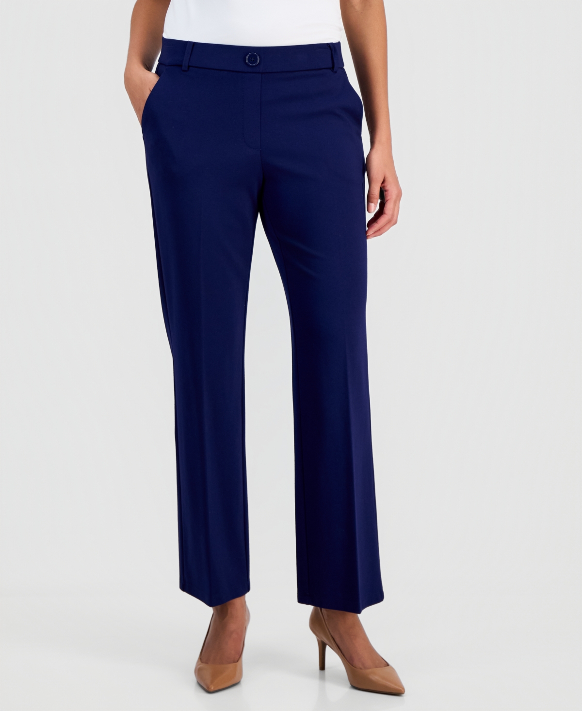 Kasper Women's Mid-rise Pull-on Straight-leg Pants, Regular & Petite In Blue