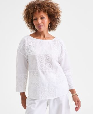 Plus Size Lace Patchwork Round Neck Top