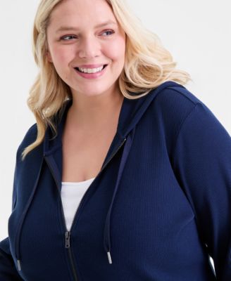 Plus Size Waffle-Knit Zip-Up Hoodie