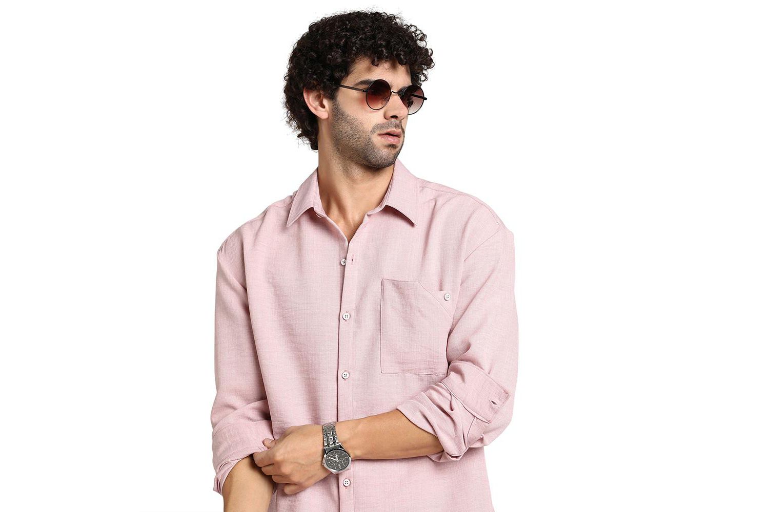 Men's Rose Pink Modular Solid Oversized Shirt