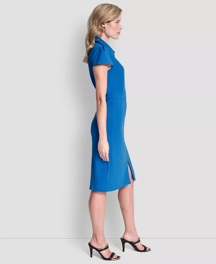 Women's Cap Sleeve Collared Neck Full Zip Midi Dress - thumbnail 3