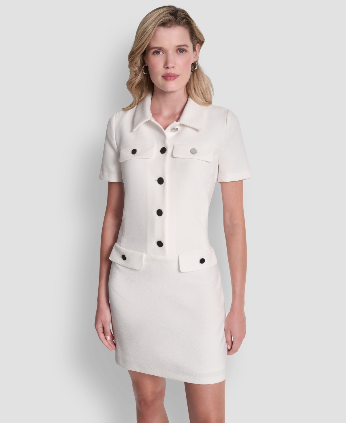 Short Sleeve Collared Neck Button Front Dress