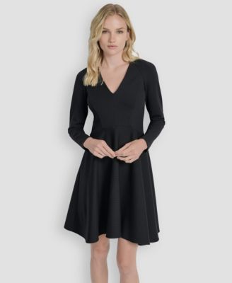 Women's Long Sleeve Rib Knit Fit and Flare Dress