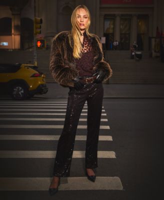 Women's Sequin High-Rise Wide-Leg Pants