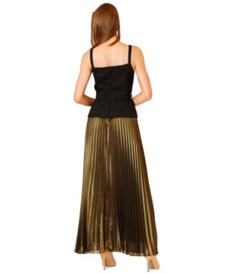 Women's Mix Media Belted Pleated Skirt Dress
