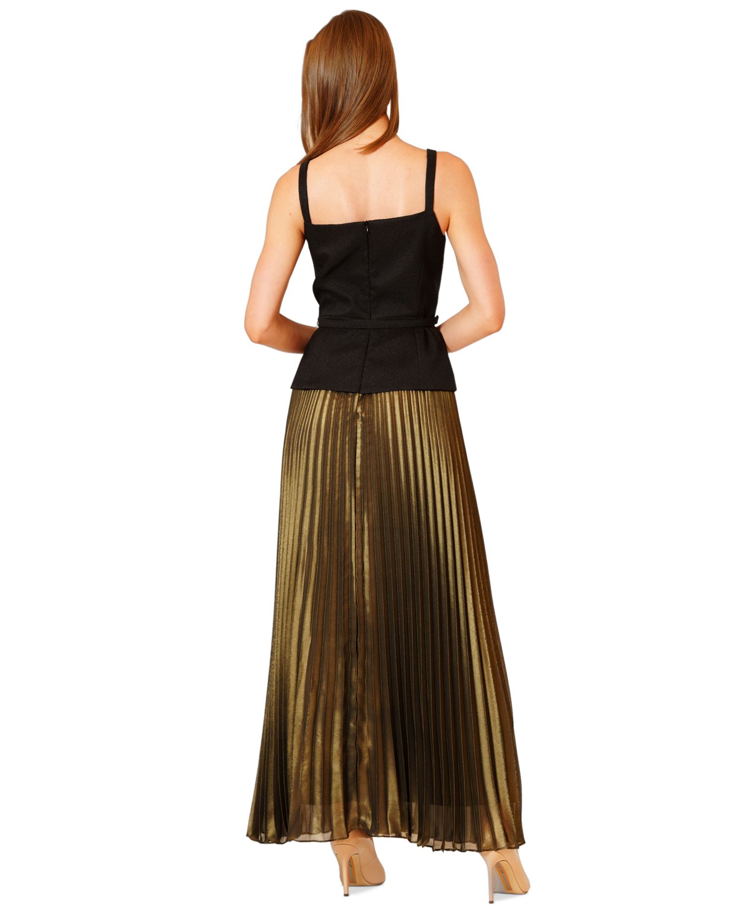 Women's Mix Media Belted Pleated Skirt Dress