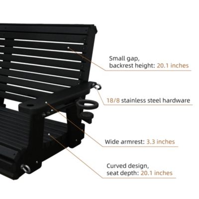 2-Seater 4 FT HDPE Porch Swing with 18/8 Stainless Steel Bolts, Ergonomic Design, Ultra Weather-Resistant, for Outdoor Patio Garden Yard (Gray)