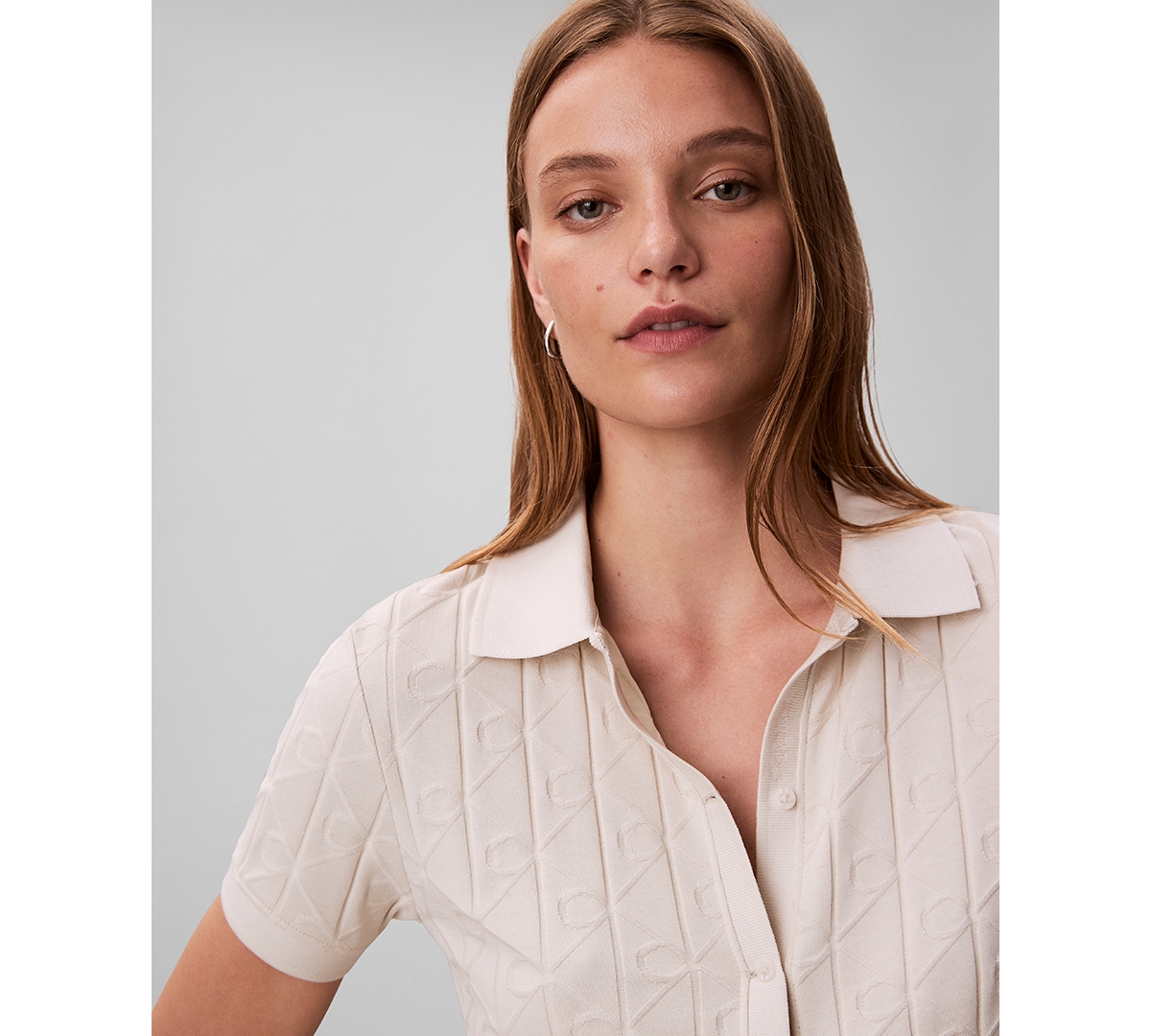 Calvin Klein Jeans Women's Monogram Logo Jacquard Polo Top