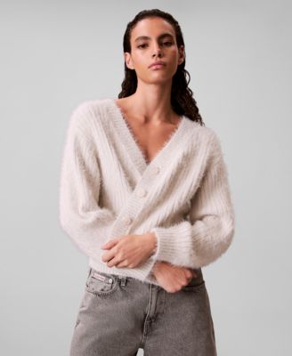 Women's Cropped Relaxed Long-Sleeve Cardigan