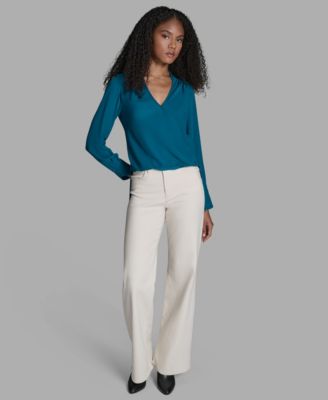 Women's Long-Sleeve Hi-Low Faux-Wrap Top