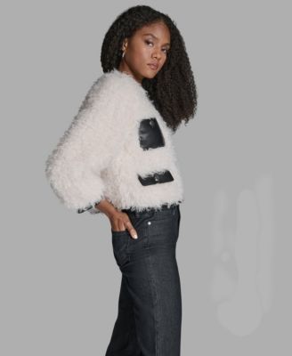 Women's Cropped Curly Shearling 3/4-Sleeve Jacket