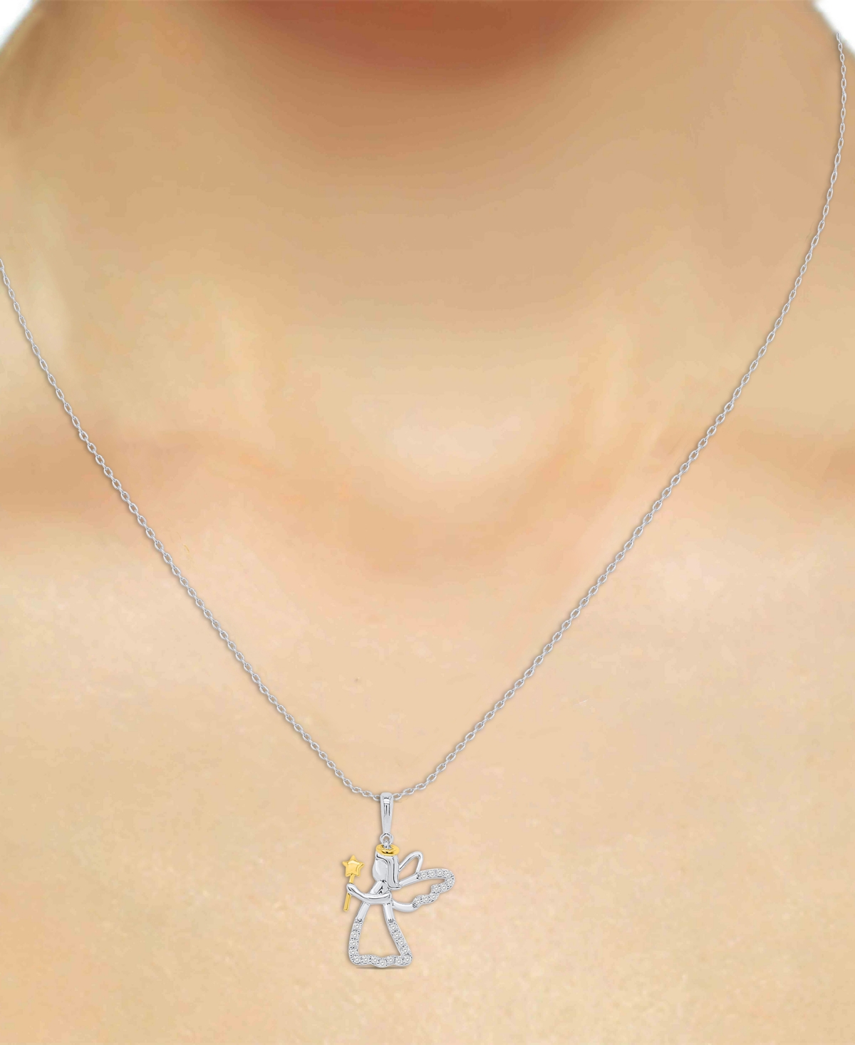 Macy's Diamond Pendant Necklace (1/10 Ct. T.w.) In Sterling Silver And 14k Gold-plated Sterling Silver And  In White