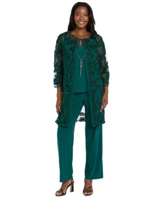 Women's Soutache Long Jacket, Necklace Top &  Pants Set