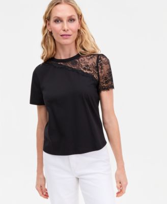 Women's Lace-Shoulder T-Shirt, Macy's Exclusive 