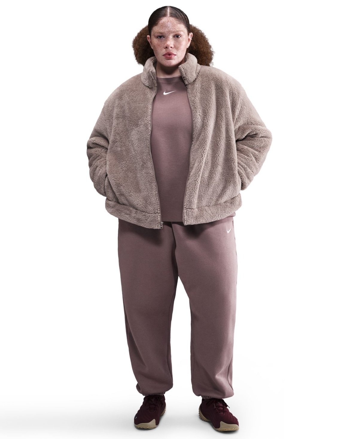 Nike Plus Size Sportswear Essential High-pile Fleece Jacket In Brown