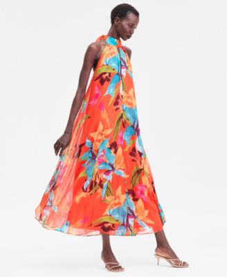 Women's Floral-Print Pleated Halter Maxi Dress, Macy's Exclusive