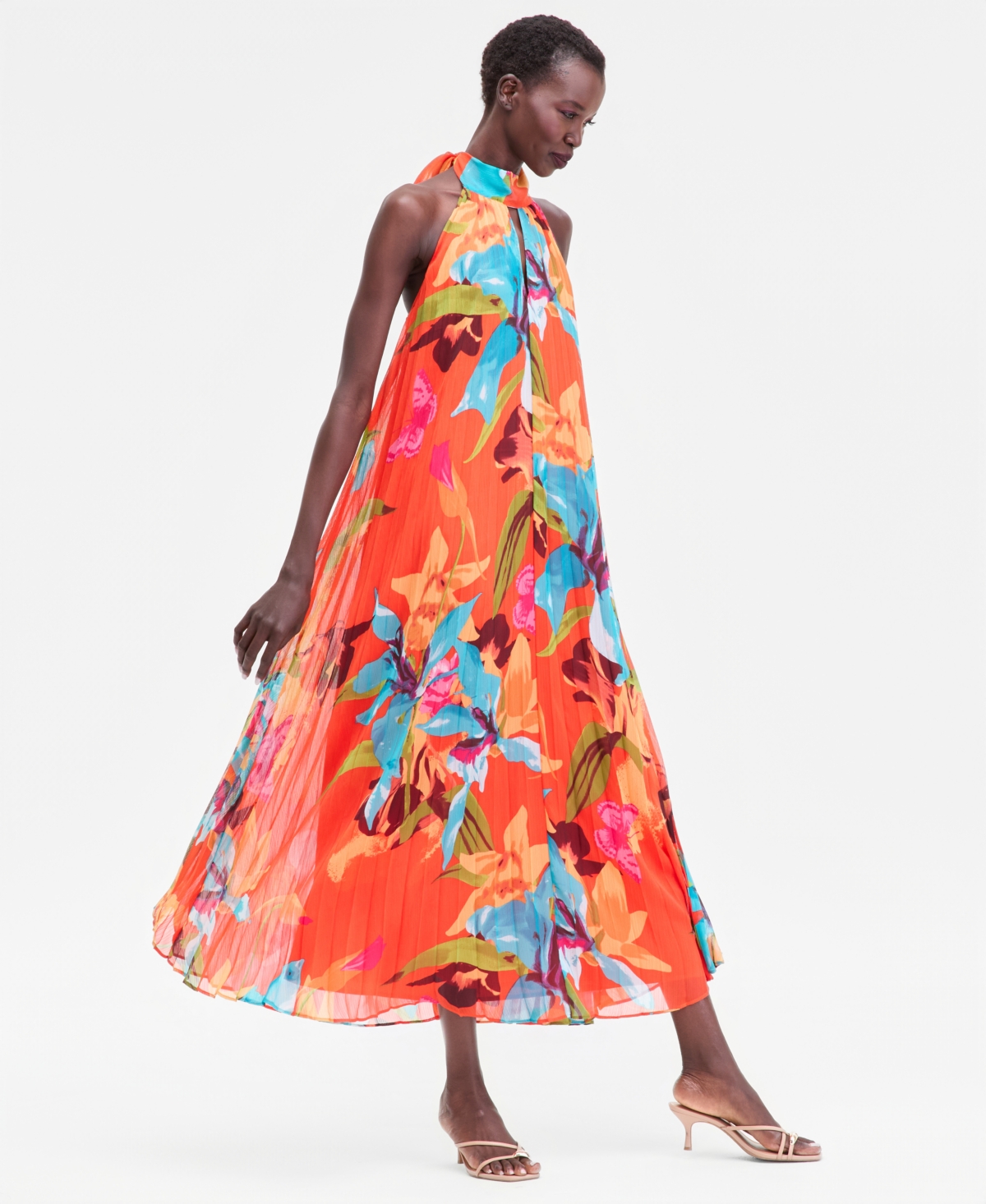 Inc International Concepts Women's Floral-print Pleated Halter Maxi Dress, Macy's Exclusive In Multi
