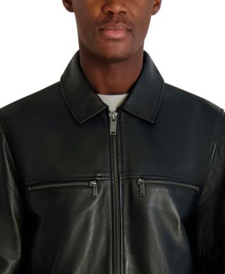 Men's Collared Leather Jacket