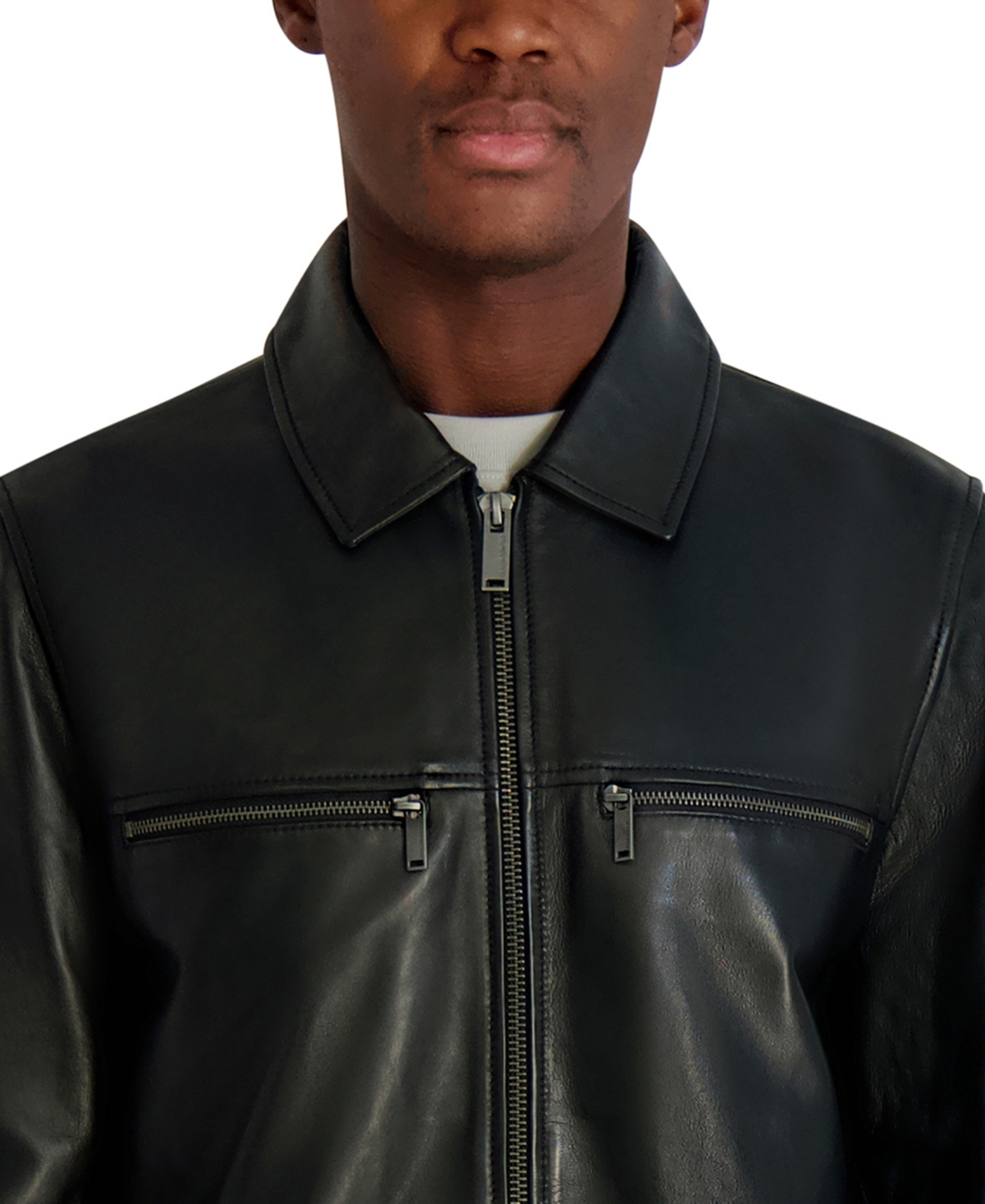 Karl Lagerfeld Paris Men's Collared Leather Jacket