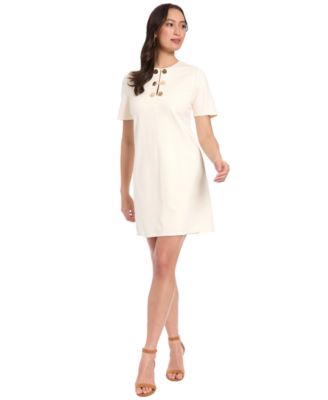 Women's Novelty Button Crewneck Shift Short Dress