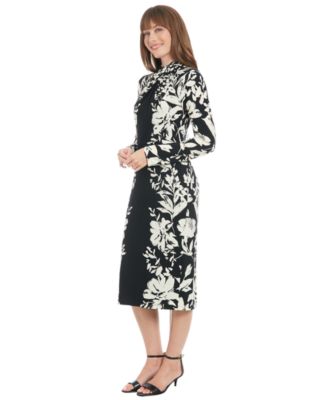 Women's Long-Sleeve Criss-Cross Neck Midi Dress