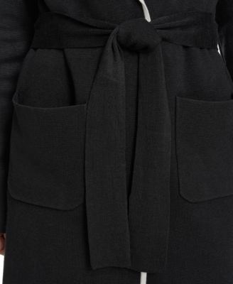 Women's Tie-Waist Contrast Collar Sweater