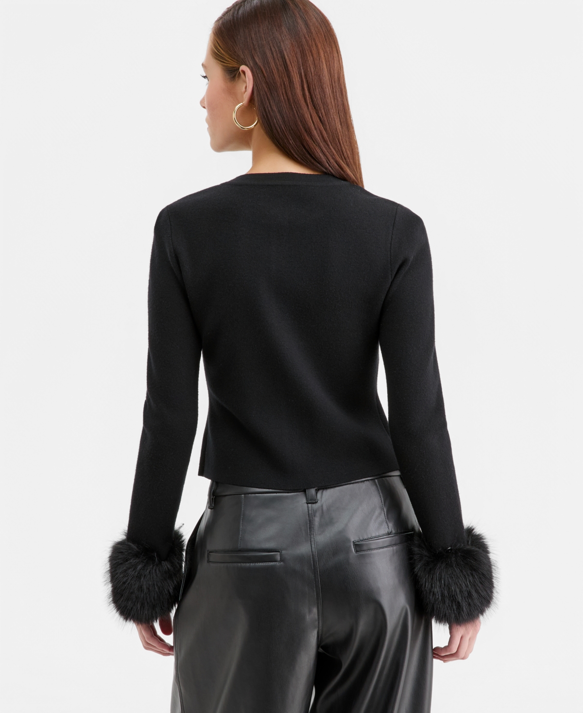Bar Iii Women's Faux-fur-trim Cardigan, Macy's Exclusive In Black