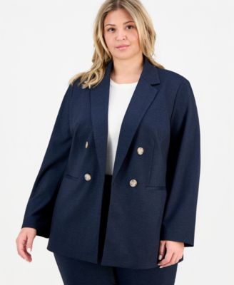 Plus Size Faux Double Breasted Blazer	& Pull-On Bootcut Pants