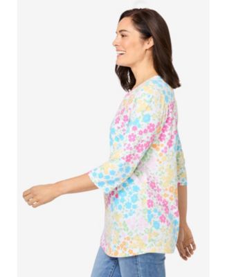 Women's Within Perfect Printed Three-Quarter Sleeve V-Neck Tee