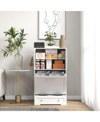 Dog Feeding Station w/ 2 Storage Cabinet, Side Hooks, Anti-tip Kit