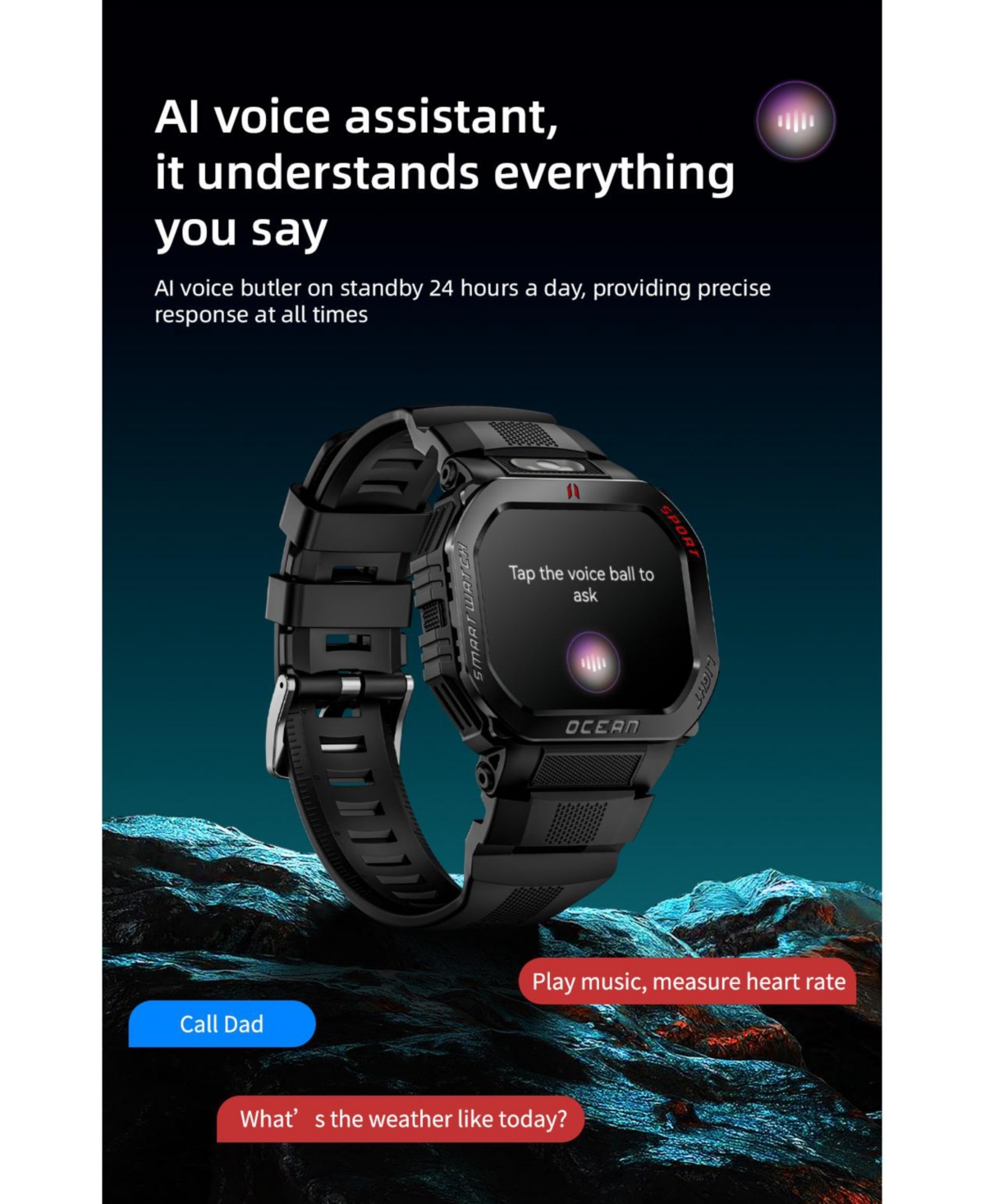 Ruxing smart Waterproof Outdoor Adventure Smartwatch with 15 Day Battery