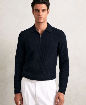 Men's Wool Waffle-Knit Half-Zip Polo Sweater