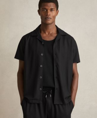 REISS - Men's Textured-Knit Cuban-Collar Shirt