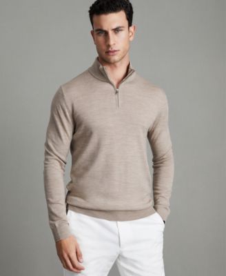 REISS - Men's Merino Wool Half-Zip Funnel Neck Jumper