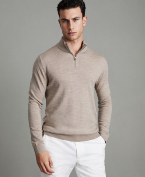 Мужские REISS Men's Blackhall Merino Wool Half-Zip Funnel Neck Sweater