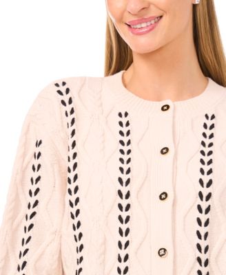 Women's Crewneck Cable Knit Cardigan Sweater