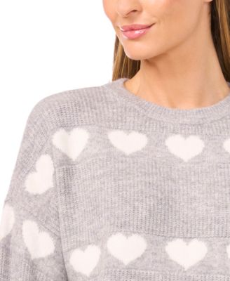 Women's Valentine's Crewneck Heart Jacquard Long-Sleeve Sweater