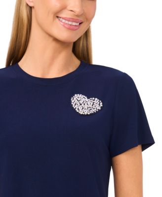 Women's Pull-On Heart Applique T-Shirt