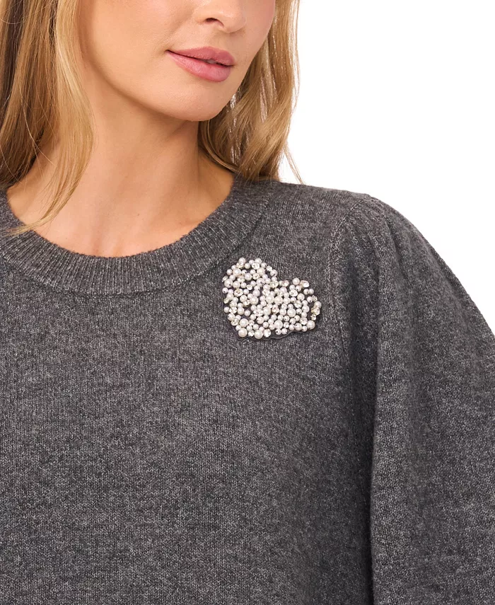 Women's Valentine's Crewneck Rhinestone Heart-Appliqu&eacute; Long-Sleeve Sweater - thumbnail 5
