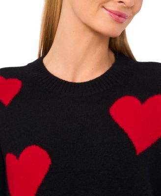 Women's Valentine's Crewneck Heart Jacquard Long-Sleeve Sweater