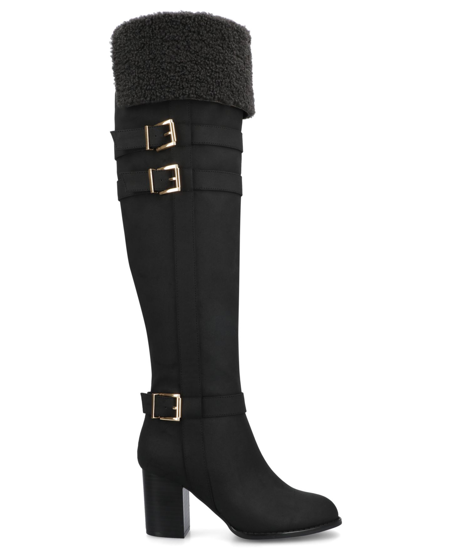 Женские ботинки Journee Collection Alyza Over The Knee Buckle Sherpa, цвет: Чёрный — фото 2