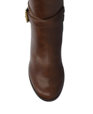 Journee Womens Avalonn Buckle Strap Knee High Stacked Heel Inside Zipper Extra Wide-Calf Comfort Dress Boots