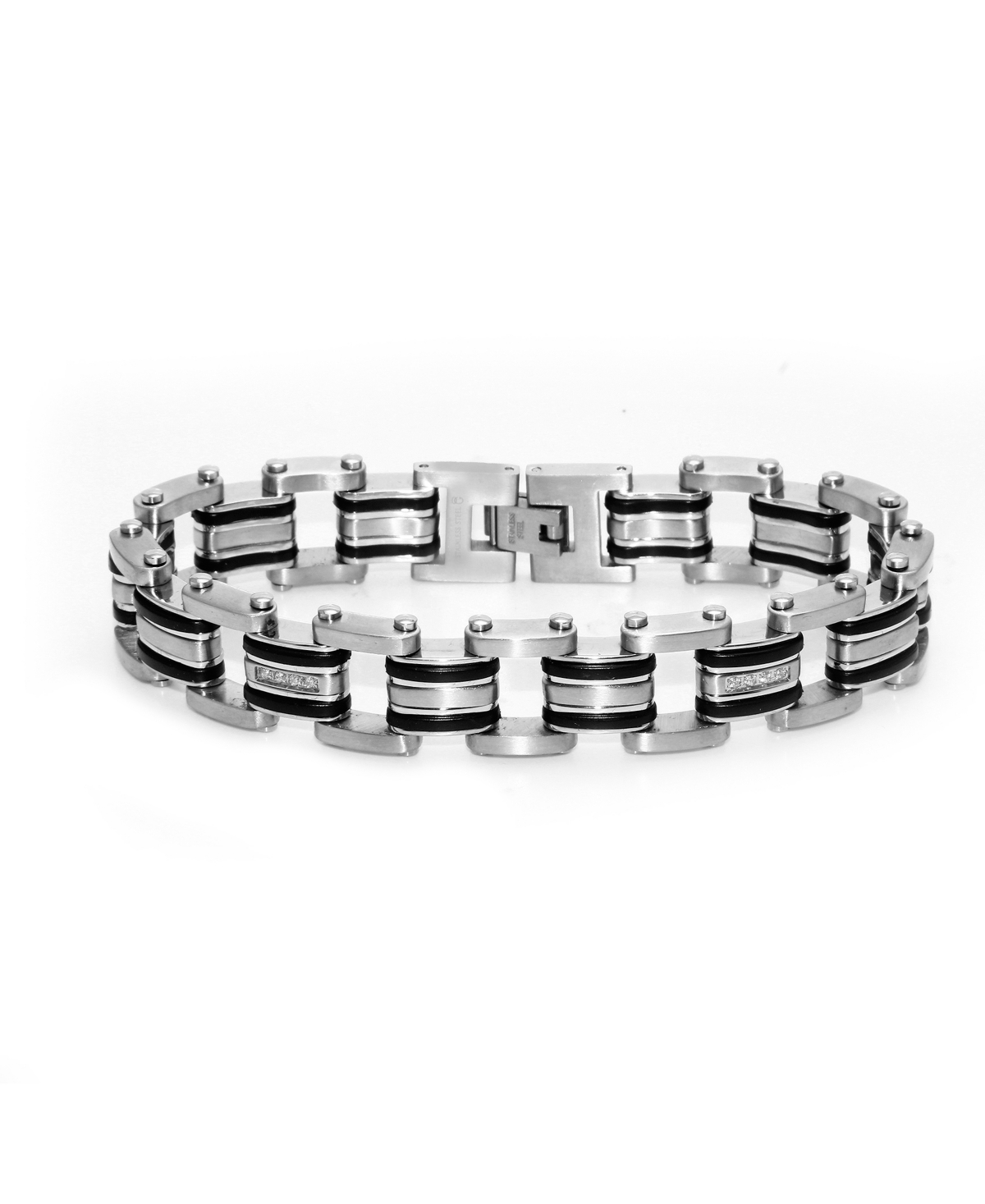 Macy's Cubic Zirconia and Black Plated Bracelet in Stainless Steel