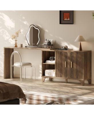 47" 2-Door Mid Century Modern Buffet Cabinet with Storage, Accent Sideboard and Credenza with Fluted Doors