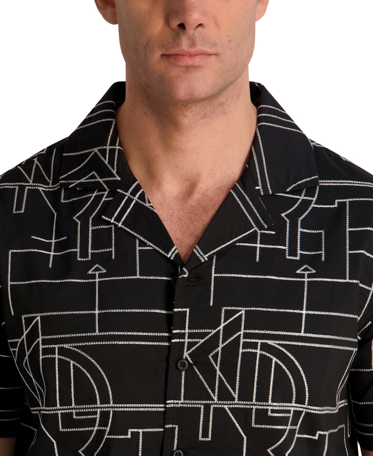 Karl Lagerfeld Paris Men's Camp Collar Woven Shirt