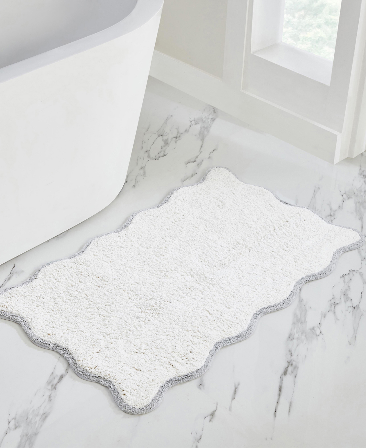 Vcny Home Scallop Cotton Bath Rug, 21" X 34" In Gray