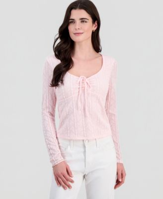 Juniors' Lace Textured Long-Sleeve Top