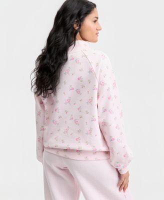 Juniors' Floral Print Quarter-Zip Sweatshirt